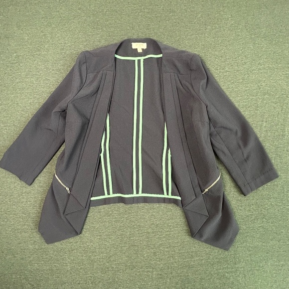 Umgee Waterfall Navy Open Blazer with Zipper and Turquoise Details Size M - Picture 1 of 10